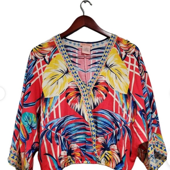 Flying Tomato Colorful Leaf Print Blouse - Picture 1 of 12